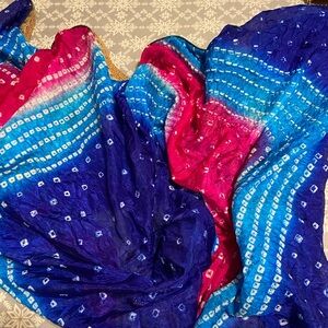 Vibrant Tie-Dye Scarf Indian Duputta Chunni Shawl Wrap Pakistani Punjabi Wedding
